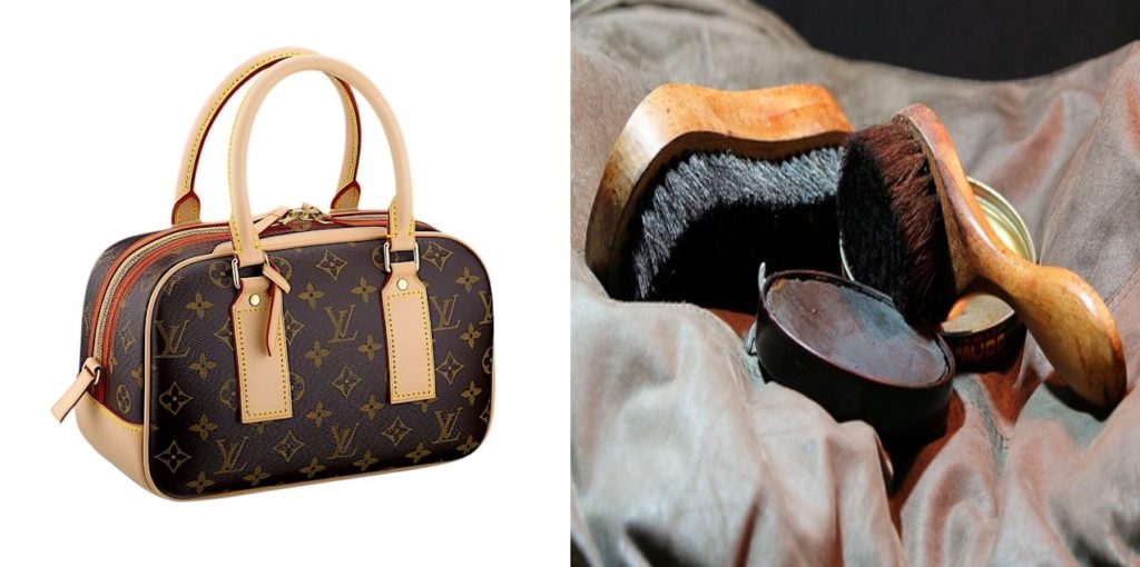 ベタつきが気になるルイヴィトンのバッグと、革製品用のブラシやクリーナー