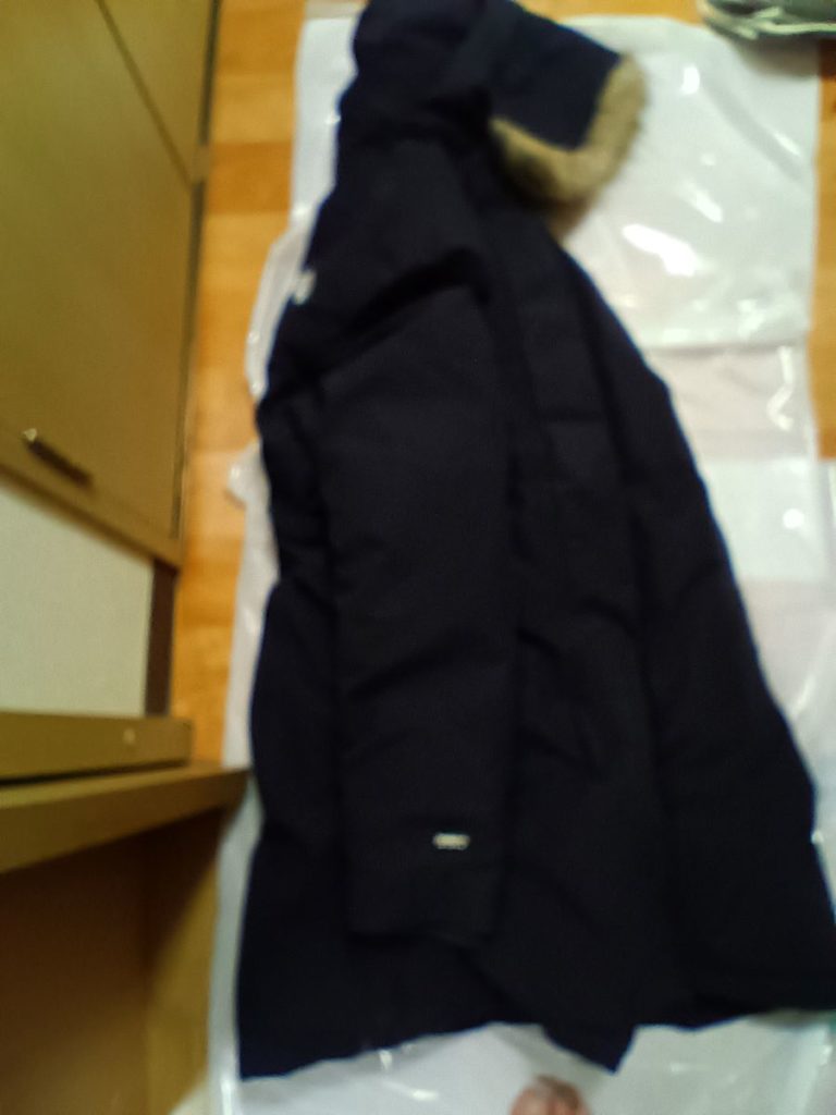 プロショップひらいしやでクリーニングしたノースフェイスダウンを右側面から撮った写真。